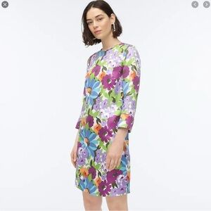 J Crew Collection Shift Dress in Signature Floral-Print Silk Twill